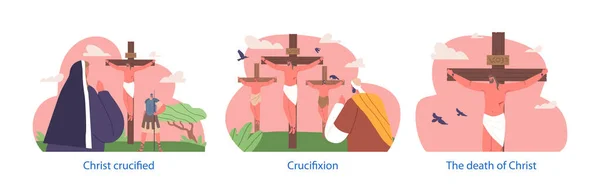 Jesus Crucifixion Biblical Scenes Depicting Jesus Sacrifice Cross Symbolizing Redemption — Stock Vector