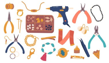 Comprehensive Set Of Fittings And Tools, For Jewelry Making And Repairs. Includes Variety Of Essential Instruments and Equipment For Versatile And Efficient Crafting. Cartoon Vector Illustration clipart