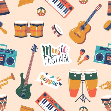 Kusursuz Şablon Müzikal Aletlerin Çeşitliliği, Reggae Müzik Aşıkları İçin Mükemmel. Canlı ve Ritmik Tasarım, Uyumlu ve Melodik Görsel Tecrübe Oluşturma. Çizgi film Vektör İllüstrasyonu