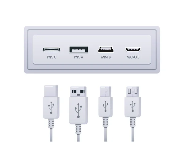 Usb Socket Plug Types Include Type Type Mini Micro Isolated — Stock Vector