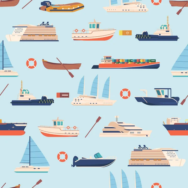 Απρόσκοπτη Μοτίβο Μια Συλλογή Από Πλοία Και Βάρκες Δημιουργώντας Ναυτική — Διανυσματικό Αρχείο
