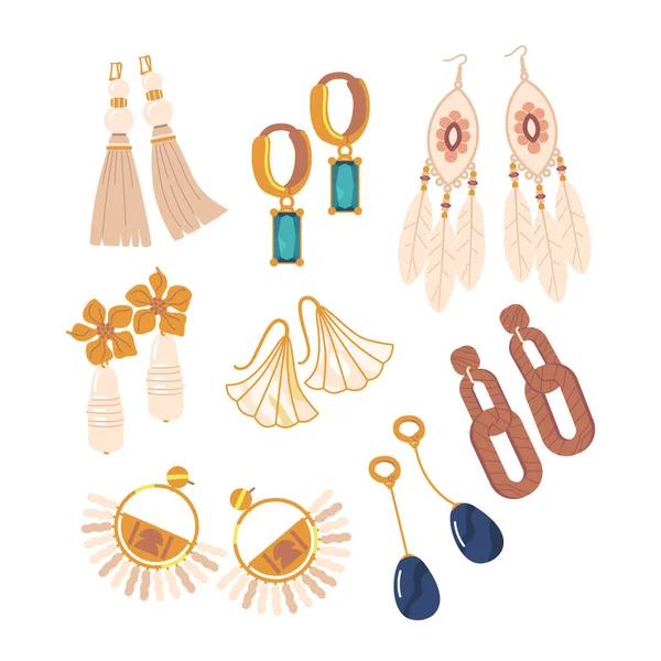 Stylish Earrings Set Featuring Variety Designs Perfect Accessorizing Any Outfit — 스톡 벡터