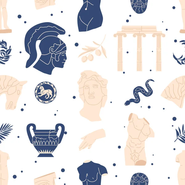 Intricate Seamless Pattern Featuring Greek Antique Soues Ruins Wases Showcasing — Stockový vektor