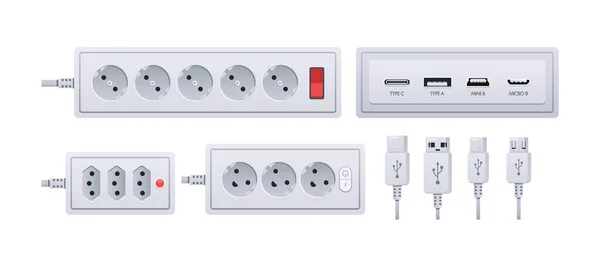 Usb Charges Socket Plug Types Include Type Type Type Type — Stock Vector