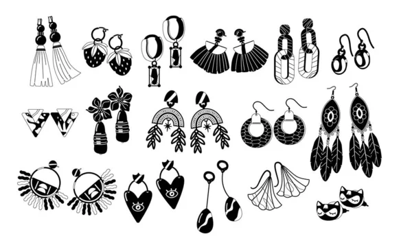 Set Pendientes Iconos Negros Con Diversos Diseños Perfectos Para Agregar — Vector de stock