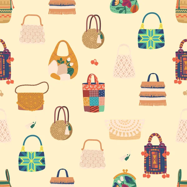 Seamless Pattern Vibrant Ethnic Bags Lively Colorful Repeated Design Featuring — Stock Vector