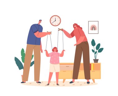 Baskıcı ebeveynler çocuklarına her hareketlerini manipüle eder, onlara bir Marionette gibi davranır, kontrolün iplerini çeker ve özerkliği reddederler. Çizgi film İnsanları Vektör İllüstrasyonu