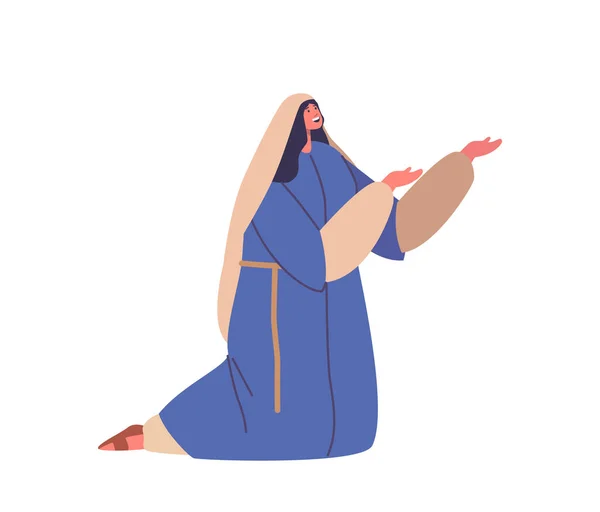 古老的以色列女性角色深深的祈祷 展示信仰和奉献 穿着传统服饰 象征着丰富的精神文化遗产 卡通人物矢量图解 — 图库矢量图片