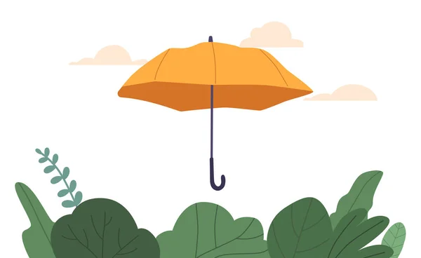 黄色雨伞 手提式防雨防晒装置 打开带有可折叠框架和树冠的百合窗 天气晴朗时保持阴凉干燥的基本配件 — 图库矢量图片