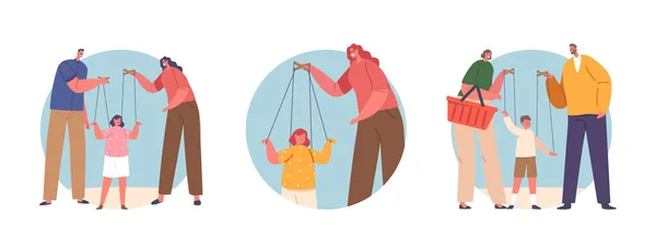 Iconos Redondos Aislados Los Padres Ejercen Control Total Sobre Hijo — Archivo Imágenes Vectoriales