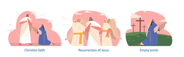 Isolated Elements Jesus Resurrection Scenes Pivotal Event Christianity Signifies Jesus — Stock Vector