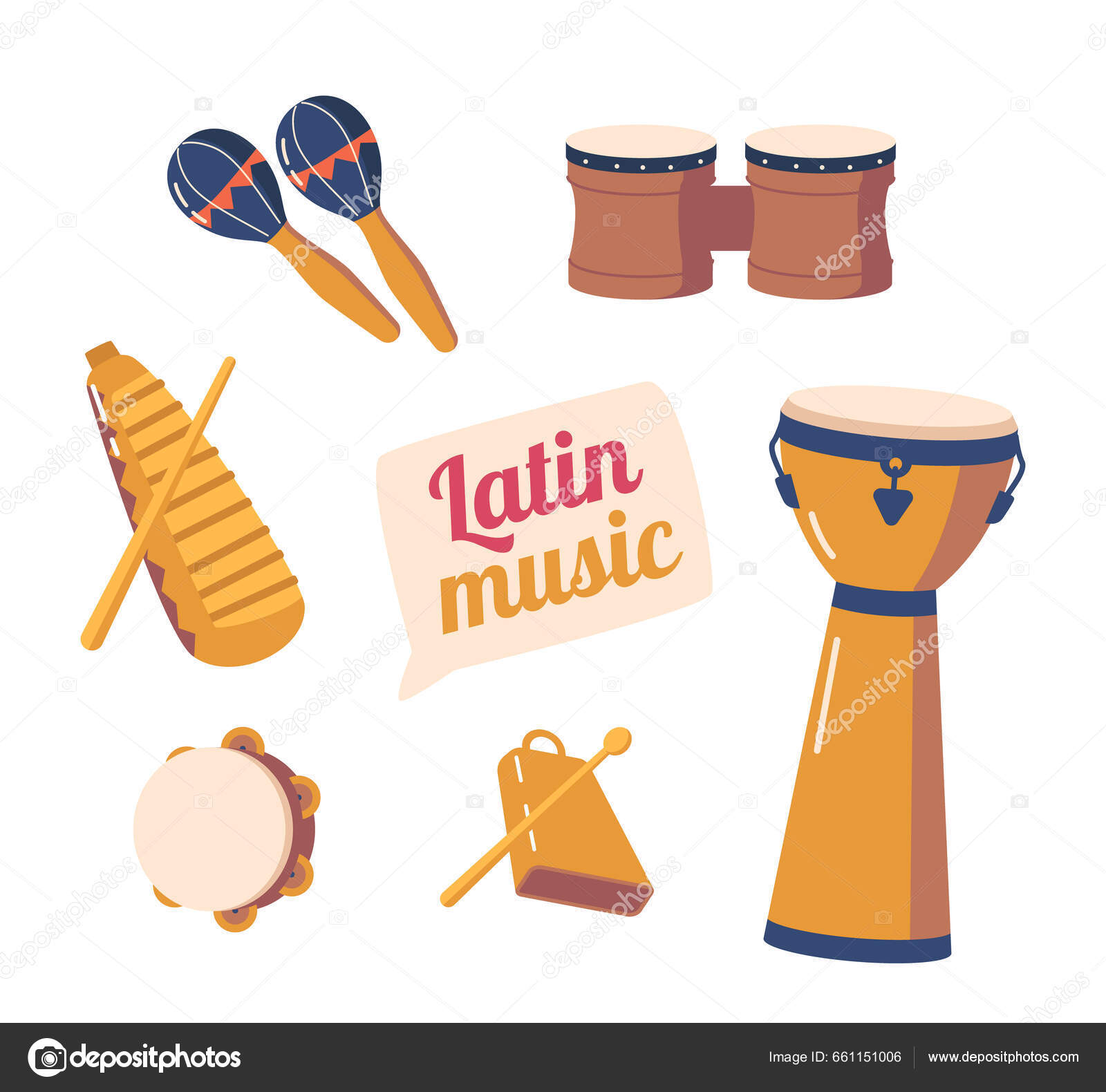 Instrumentos Musicales Latinoamericanos Maracas Vibrantes Rítmicas Bongos  Pandereta Dan Vida Vector de stock por ©vectorlab 661151006