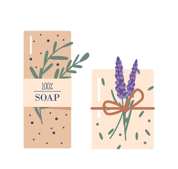 手工制作的用爱制成的肥皂 使用天然成份和精油 对皮肤的一种奢侈的款待 使它焕然一新 光彩夺目 芬芳动人 卡通矢量图解 — 图库矢量图片