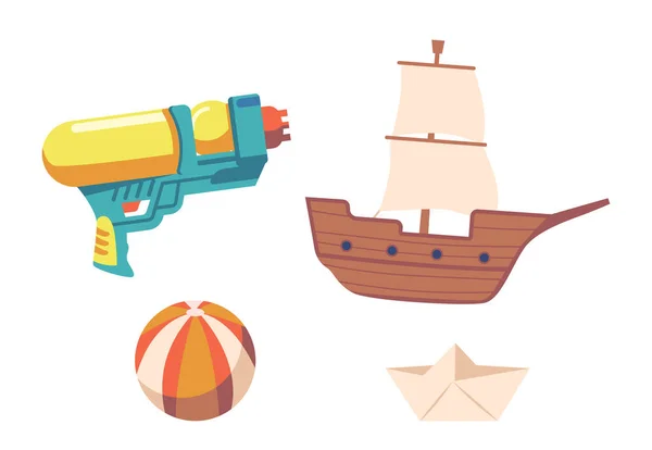 Verschiedene Set Von Jungen Spielzeugpistole Schiff Ball Bietet Eine Vielzahl — Stockvektor