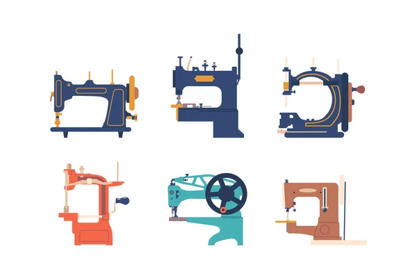 Швейные Машины Механические Устройства Используемые Сшивания Ткани Вместе Автоматизировать Процесс — стоковый вектор