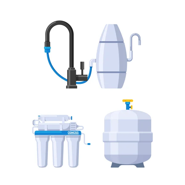 Filtro Agua Ósmosis Eficiente Que Purifica Limpia Agua Mediante Utilización — Vector de stock