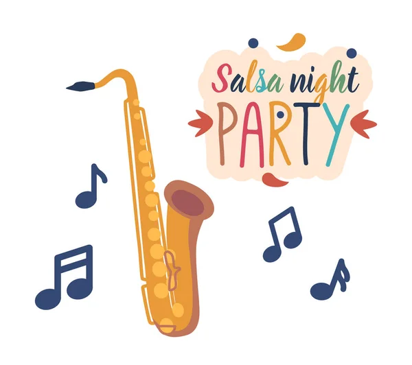 Salsa Night Party Banner Mit Saxophon Brass Blasinstrument Bekannt Für — Stockvektor