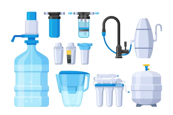Huishoudelijke Waterfilters Aanrecht Onderspoelbak Werper Container Omgekeerde Osmose Waterfilters Set — Stockvector