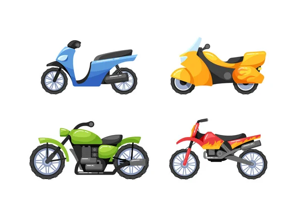 Разнообразие Мотоциклов Диапазон Стилей Моделей Мотоциклистов Гонщиков Ищущих Вариации Варианты — стоковый вектор