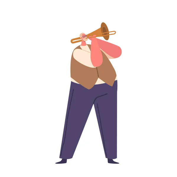 Trumpeter Blowing Musician Composition Trumpet Player Male Character Playing Pipe — Stockvector