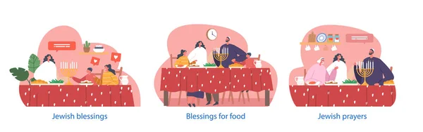 Sofra Dua Eden Kutsal Bir Yemek Zamanı Ayini Sırasında Şükranlarını — Stok Vektör