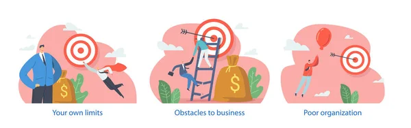 Characters Overcome Obstacles Challenges Hinder Business Growth Success Competition Economic — Stock Vector