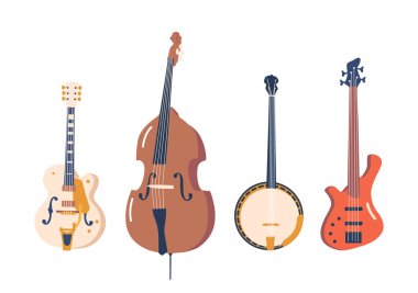 Melodik, ritmik ve ruhsal caz enstrümanları elektrikli ve bas gitar, çift bas ve banjo bu türe eşsiz bir sıcaklık ve incelik karışımı getiriyor. Çizgi film Vektör İllüstrasyonu