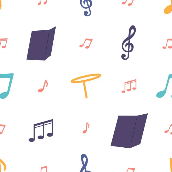 Musikalisches Nahtloses Muster Mit Verschiedenen Noten Und Notenschlüssel Symbolen Für — Stockvektor
