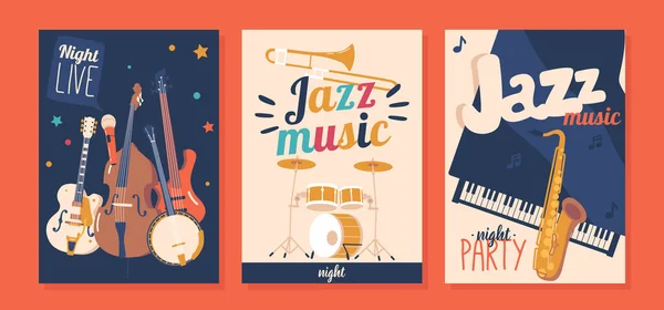 Vibrant Jazz Concert Banners Con Diseño Cautivador Tipografía Audaz Elementos — Archivo Imágenes Vectoriales
