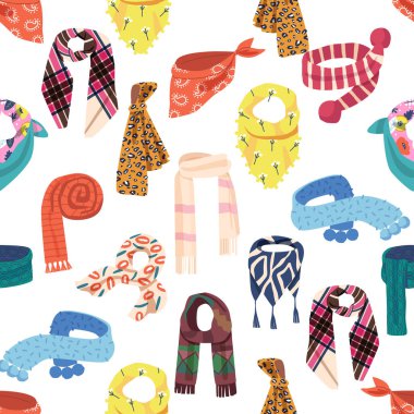 Şık ve çok yönlü desensiz çeşitli renk ve süs eşarpları koleksiyonu, herhangi bir tasarım projesine modaya uygun bir dokunuş eklemek için mükemmel. Çizgi film Vektör İllüstrasyonu