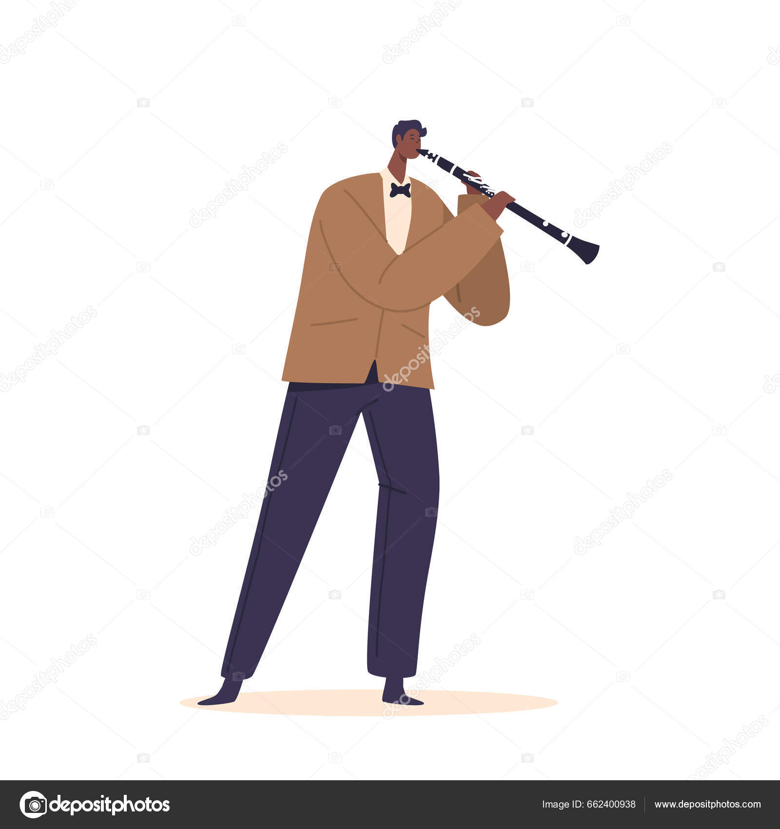 Skilled Jazz Musician Male Character Playing Clarinet Passion