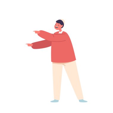 Siyah saçlı, Yarmulke takan, geleneksel giyinen ve el kol hareketi yapan genç Yahudi çocuk. Parlak gözleri ve sıcacık gülümsemesi neşe dolu ruhunu yansıtıyor. Çizgi film İnsanları Vektör İllüstrasyonu