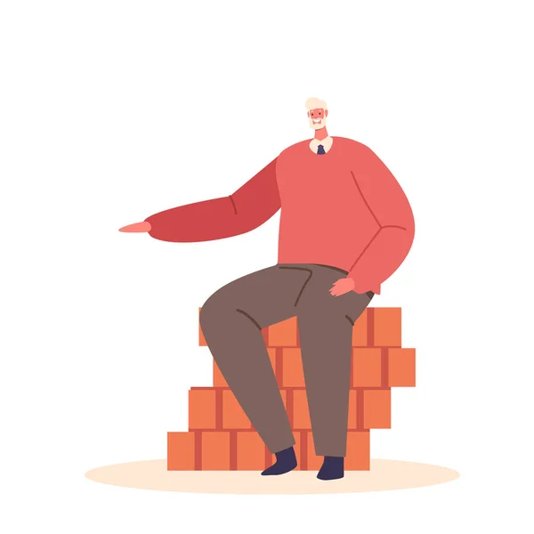 Homme Est Assis Sur Mur Briques Profitant Moment Détente Contemplation — Image vectorielle