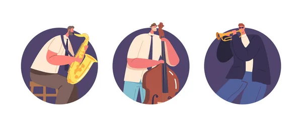 Μεμονωμένα Icon Avatars Χαρακτήρες Jazz Band Performing Stage Saxophone Contrabass — Διανυσματικό Αρχείο