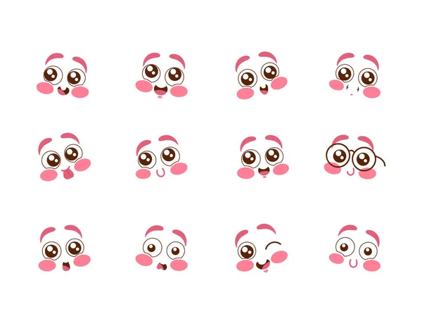 Collection Charming Emojis Express Wide Range Emotions Joyful Fun Wink — Stock Vector