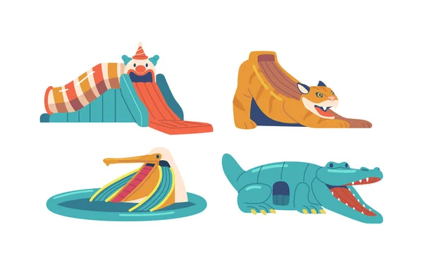 Clown Tiger Pelican Crocodile Inflatable Rides Provide Fun Filled Experience — 스톡 벡터