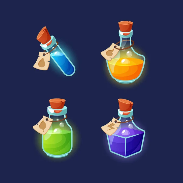 Magic Potion Bottles Adorned Captivating Colorful Liquids Bring Touch Mystique — Stock Vector