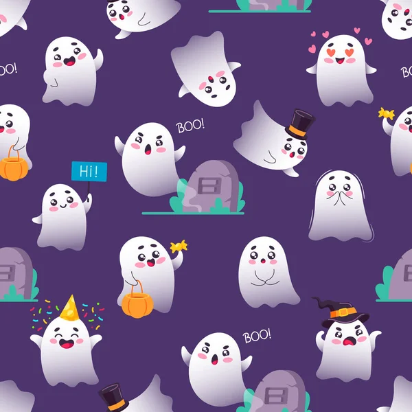 Seamless Pattern Featuring Adorable Ghosts Perfect Halloween Themed Designs Adding — Stock Vector