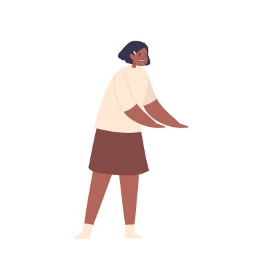 Neşeli Afro-Amerikan Çocuk Karakteri. Sıcak bir gülümsemesi olan neşeli siyah kız, mesajını coşkuyla ve pozitiflikle iletmek için etkileyici jestler yapıyor. Çizgi film İnsanları Vektör İllüstrasyonu