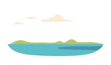 Canlı Deniz Ufku Arkaplanı, Derin Mavi Renklerin büyüleyici bir karışımını gösteriyor, Yeşil Ufuk 'la Tepeler buluşuyor, Huzur ve Boşluk hissi uyandırıyor. Çizgi film Vektör İllüstrasyonu