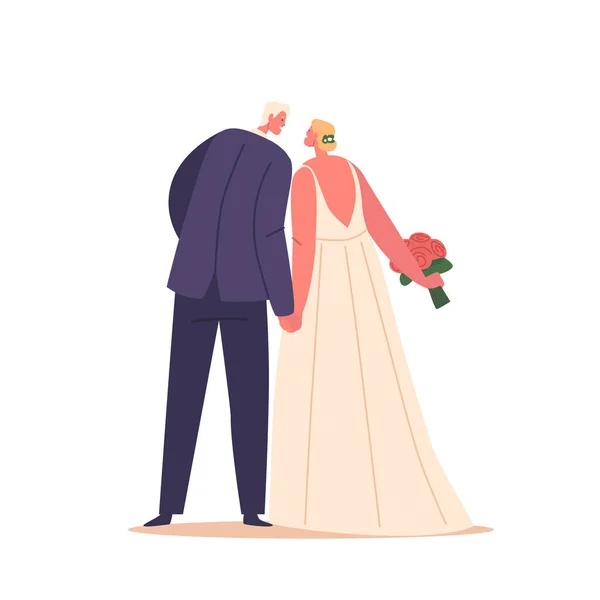 Adembenemende Paar Bruid Bruidegom Karakters Uitstralen Van Liefde Geluk Door — Stockvector