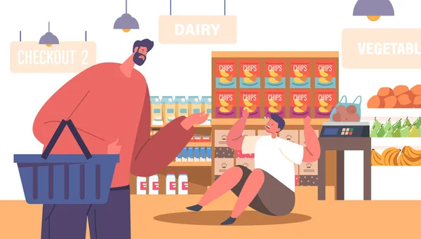 Der Jammernde Wütende Charakter Des Kindes Verursachte Supermarkt Einen Aufruhr — Stockvektor