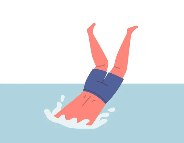 Erkek Karakter Havuza Dalıyor Suya Girmeden Önce Kendini Havaya Itiyor — Stok Vektör