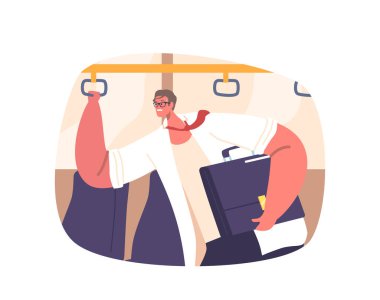 Sıcak otobüste yolculuk eden, yoğun sıcaklık, erkek karakterinin rahatlama ve temiz hava arzusu yüzünden terleyen ve sıkıntılı hisseden rahatsız bir adam. Çizgi film İnsanları Vektör İllüstrasyonu