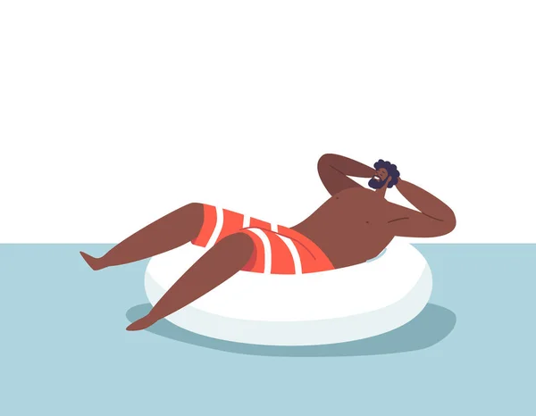 Personaje Afroamericano Disfruta Nadando Una Piscina Usando Anillo Inflable Proporcionando — Vector de stock