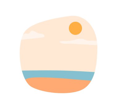 Sunny Seaside, Altın Güneşin Sandy Sahili 'nde parladığı, dinlenme ve su aktiviteleri için huzurlu ve Idyllic bir ortam sunan Resimli Sahil İstikameti. Çizgi film Vektör İllüstrasyonu