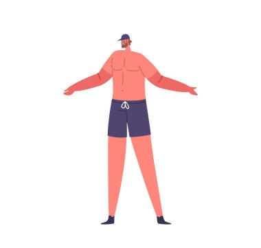 Güneşte Yanmış Eller Tam Yükseklik, Beyaz Arkaplanda İzole, Erkek Karakter Kırmızı ve Sahilde Uzun Güneş Maruziyetinden Soyulma. Çizgi film İnsanları Vektör İllüstrasyonu