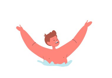 Üzücü bir durum, suda boğulan çocuk karakteri, potansiyel zarar veya can kaybını önlemek için acil ilgi ve kurtarma talep ediyor. Çizgi film İnsanları Vektör İllüstrasyonu