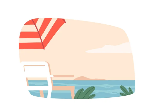采购产品日床和雨伞在海滨 舒适的户外家具碎片放松和保护 完美的海上休息和享受阳光在夏季假期 卡通矢量图解 — 图库矢量图片
