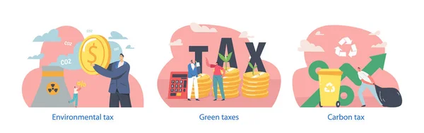 Geïsoleerde Elementen Met Karakters Bieden Groene Belastingen Zijn Financiële Maatregelen — Stockvector